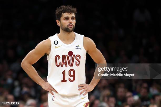 Raul Neto of the Cleveland Cavaliers looks on during the first half against the Boston Celtics at TD Garden on October 28, 2022 in Boston,...