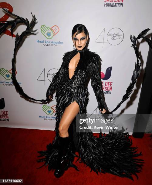 Vanessa Hudgens attends the Annual THRILLER NIGHT Halloween Party, hosted by Prince Michael Jackson, at Jackson Family Home on October 28, 2022 in...