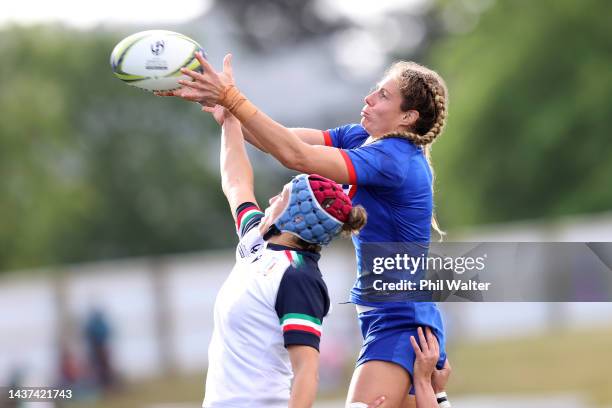 Marjorie Mayans of France takes the ball in the lineout during Rugby World Cup 2021 Quarterfinal match between France and Italy at Northland Events...