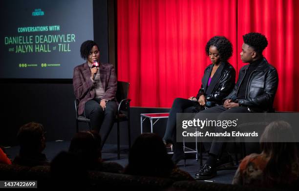 Rotten Tomatoes Awards Editor Jacqueline Coley and actors Danielle Deadwyler and Jalyn Hall attend the SAG-AFTRA Foundation's Conversations "TILL"...