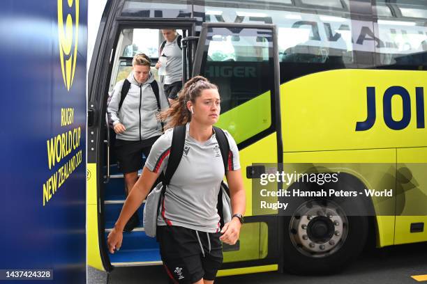 Wales arrive ahead of the Rugby World Cup 2021 Quarterfinal match between New Zealand and Wales at Northland Events Centre on October 29, 2022 in...