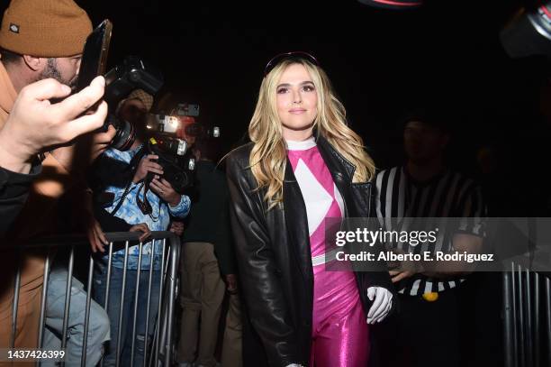 Zoey Deutch arrives to the Casamigos Halloween Party Returns In Beverly Hills on October 28, 2022 in Los Angeles, California.