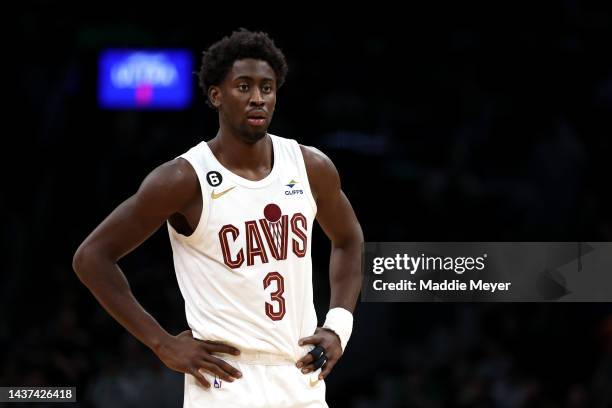 Caris LeVert of the Cleveland Cavaliers looks on during the second half at TD Garden on October 28, 2022 in Boston, Massachusetts. NOTE TO USER: User...