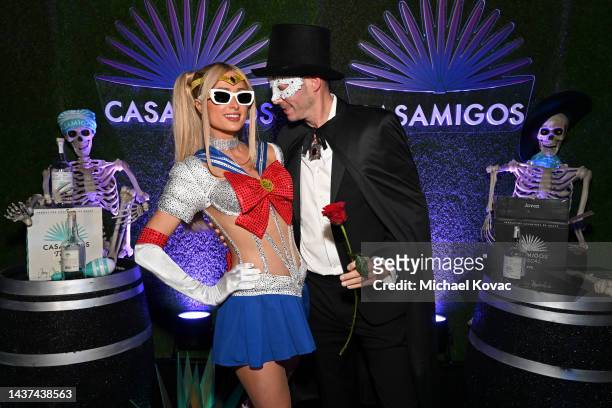 Paris Hilton and Carter Reum attend the Casamigos Halloween Party Returns in Beverly Hills on October 28, 2022 in Beverly Hills, California.