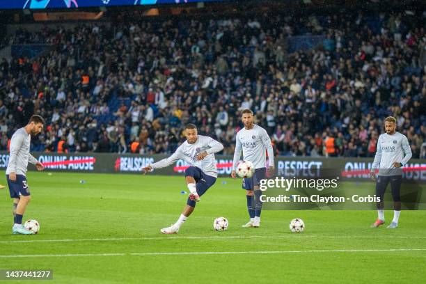 October 25: Lionel Messi of Paris Saint-Germain, Kylian Mbappé of Paris Saint-Germain, Sergio Ramos of Paris Saint-Germain and Neymar of Paris...