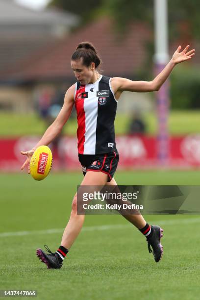 Simone Nalder of the Saints during the round 10 AFLW match between the St Kilda Saints and the Adelaide Crows at RSEA Park on October 29, 2022 in...