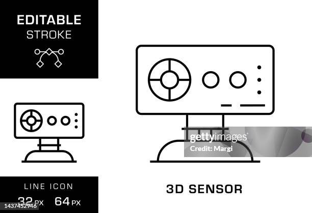 3d sensor editable stroke line icon design - autonomous systems stock illustrations