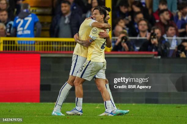 Mehdi Taremi of FC Porto celebrates with Otavio of FC Porto after scoring his sides fourth goal during the Group B - UEFA Champions League match...