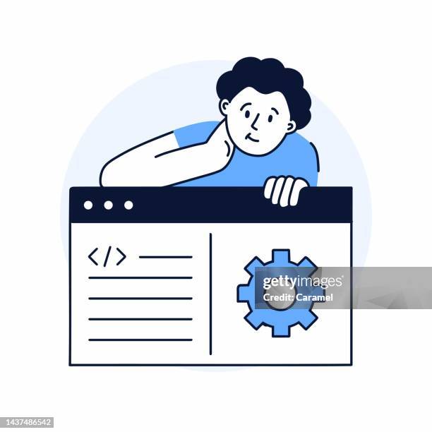 web development concept hand drawn illustration, stock illustration - web designer white background stock illustrations