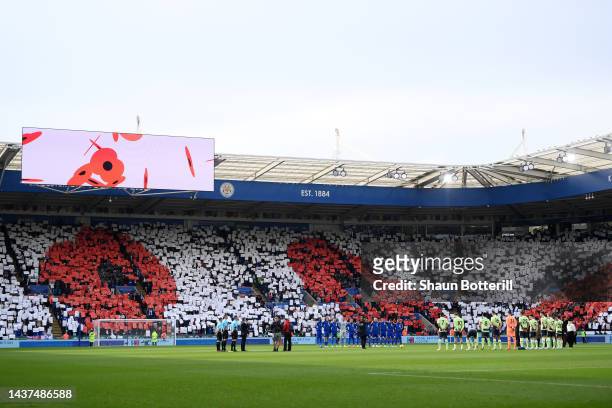 Tifo is displayed as players, staff and members of the British Armed Forces participate in a minute silence in honour of Armistice Day prior to the...