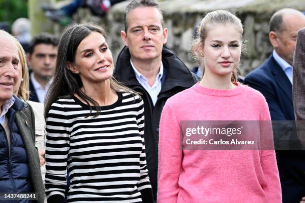 Queen Letizia of Spain and Crown Princess Leonor of Spain visit to Cadavedo, which has been honoured as the 2021 Best Asturian Village, the day after...