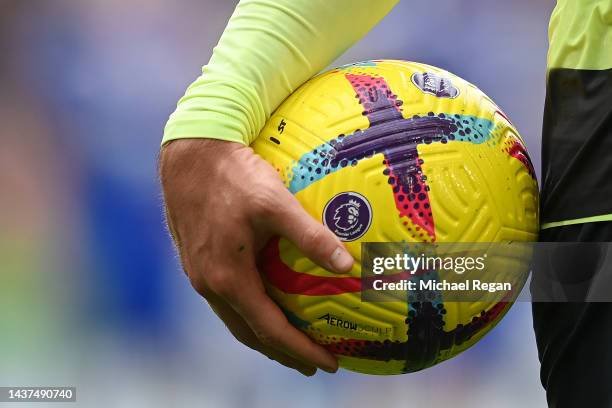 Detailed view of the Nike Flight Premier League match ball during the Premier League match between Leicester City and Manchester City at The King...