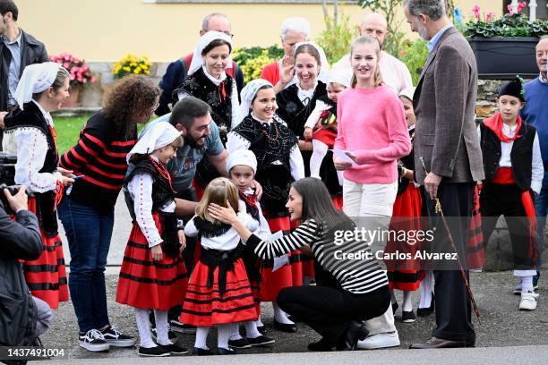 Queen Letizia of Spain, Crown Princess Leonor of Spain and King Felipe VI of Spain visit to Cadavedo, which has been honoured as the 2021 Best...