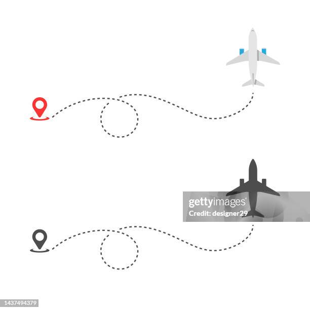 stockillustraties, clipart, cartoons en iconen met airplane route icon set. - plotting a path