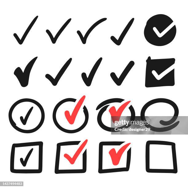 stockillustraties, clipart, cartoons en iconen met check mark hand drawn icon set. - markeringsteken