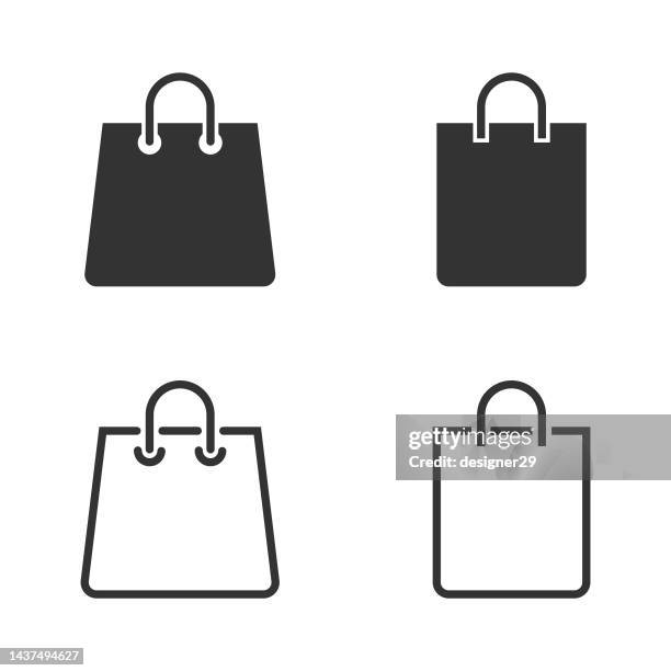 ilustraciones, imágenes clip art, dibujos animados e iconos de stock de conjunto de iconos de bolsas de compras. - venta al por menor