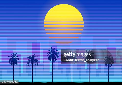 Synthwave retro background - palm trees Synthwave retro background - palm trees