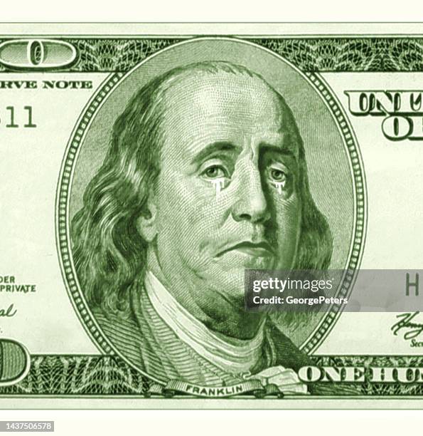 benjamin franklin gesicht weint - benjamin franklin stock-grafiken, -clipart, -cartoons und -symbole