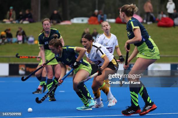 Brooke Deberdine of the Tigers in action during the round five Hockey One League match between Perth Thundersticks and Tassie Tigers at Perth Hockey...