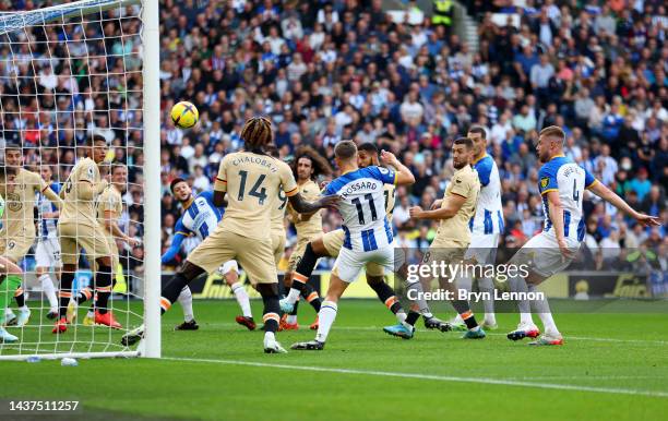 Ruben Loftus-Cheek of Chelsea scores an own goal which leads to Brighton & Hove Albion's second goal during the Premier League match between Brighton...