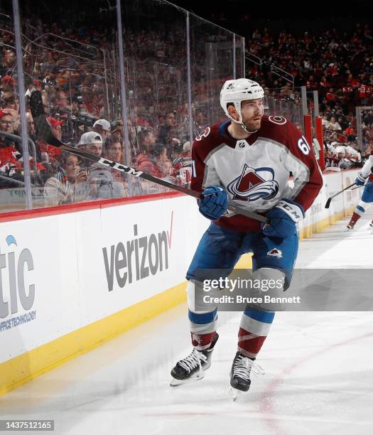 Martin Kaut of the Colorado Avalanche skates against the New Jersey Devils at the Prudential Center on October 28, 2022 in Newark, New Jersey.