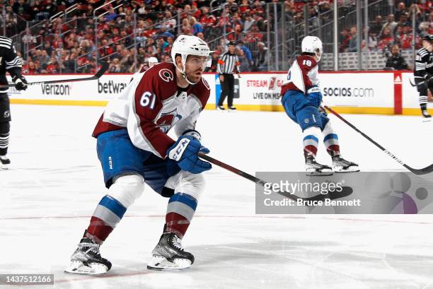 Martin Kaut of the Colorado Avalanche skates against the New Jersey Devils at the Prudential Center on October 28, 2022 in Newark, New Jersey.