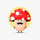 Cute mushroom character with mustache