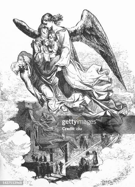 the angel helps people plagued by the plague flying them to the sky - angel of death 幅插畫檔、美工圖案、卡通及圖標