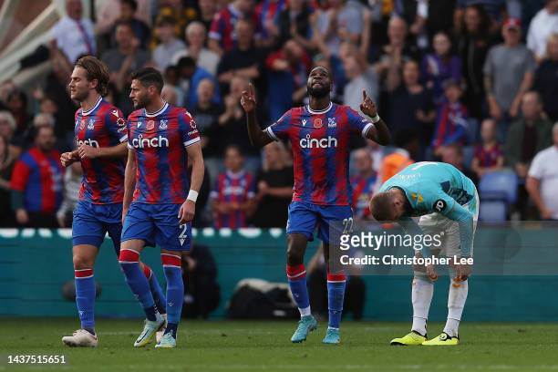 Odsonne Edouard of Crystal Palace celebrates after scoring their side's first goal during the Premier League match between Crystal Palace and...