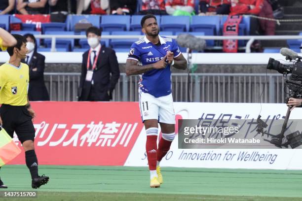 Anderson Lopes of Yokohama F.Marinos celebrates scoring his team's second goal during the J.LEAGUE Meiji Yasuda J1 33rd Sec. Match between Yokohama...