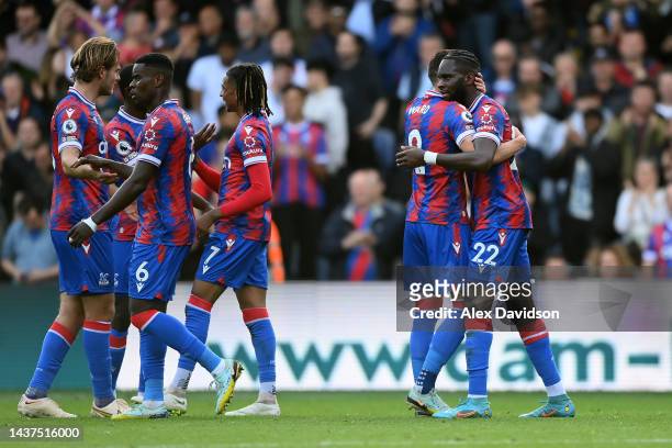 Odsonne Edouard of Crystal Palace celebrates after scoring their side's first goal during the Premier League match between Crystal Palace and...