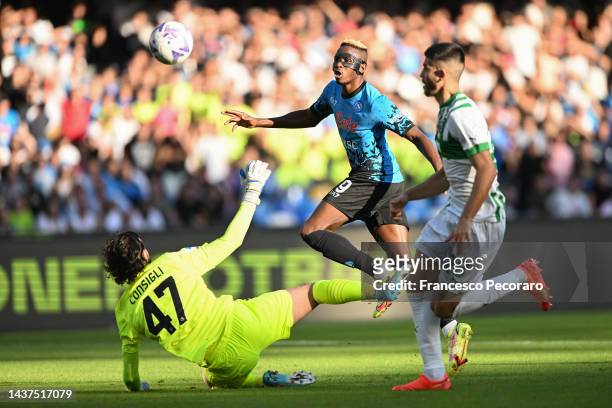 Victor Osimhen of SSC Napoli scores their side's fourth goal during the Serie A match between SSC Napoli and US Sassuolo at Stadio Diego Armando...