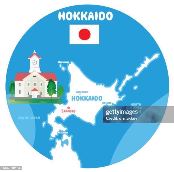 stockillustraties, clipart, cartoons en iconen met hokkaido and sapporo clock tower - hokkaido