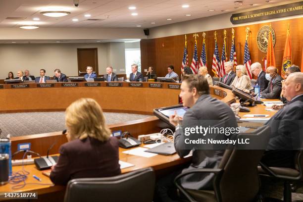 Members of the Nassau County, New York legislature in a meeting on October 24, 2022 in Mineola, New York.