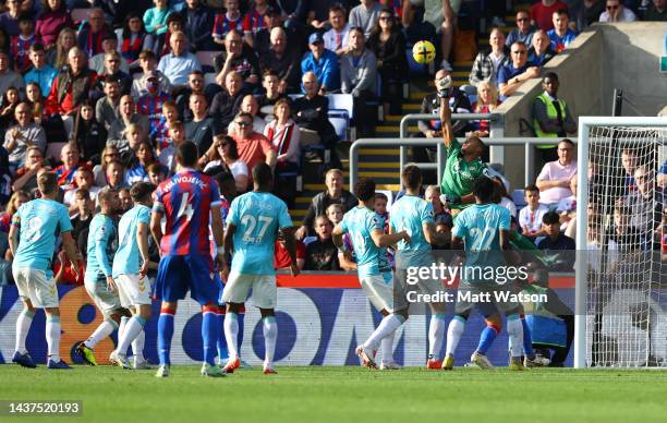 Gavin Bazunu of Southampton punches clear during the Premier League match between Crystal Palace and Southampton FC at Selhurst Park on October 29,...