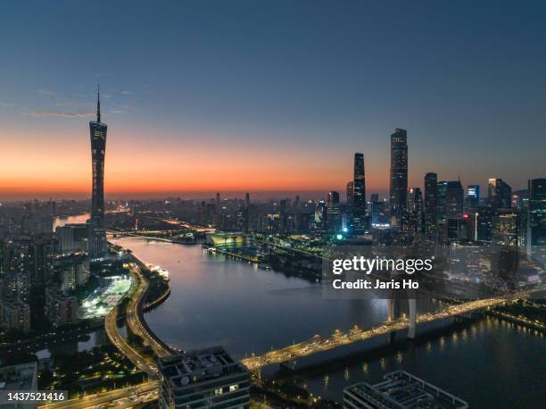 high angle view of guangzhou city skyline - zhujiang new town stock pictures, royalty-free photos & images