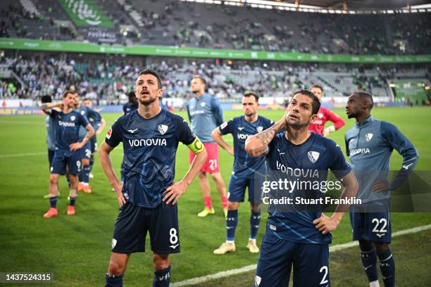 Anthony Losilla and Cristian Gamboa of VfL Bochum looks dejected after the final whistle of the Bundesliga match between VfL Wolfsburg and VfL Bochum...