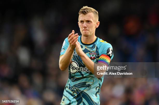 James Ward-Prowse of Southampton acknowledges the fans following the Premier League match between Crystal Palace and Southampton FC at Selhurst Park...