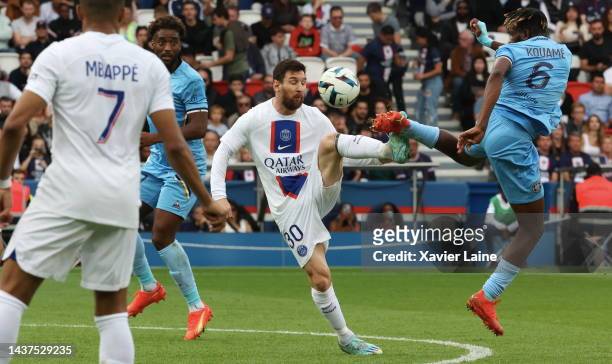 Lionel Messi of Paris Saint-Germain in action during the Ligue 1 match between Paris Saint-Germain and ESTAC Troyes at Parc des Princes on October...