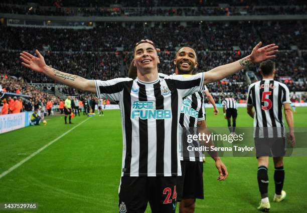 Miguel Almirón of Newcastle United FC celebrates after scoring Newcastles fourth goalduring the Premier League match between Newcastle United and...