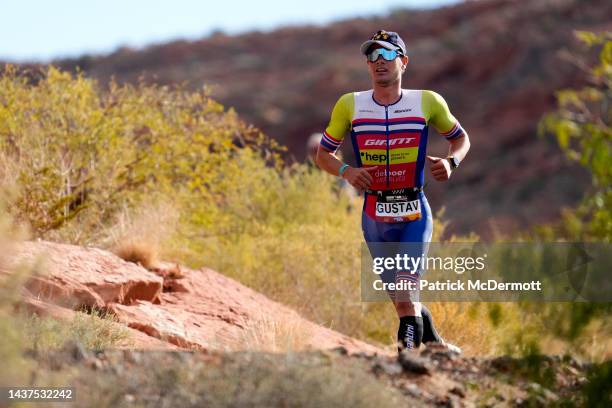 Gustav Iden of Norway competes in the Men's Pro running leg during the IRONMAN 70.3 World Championship on October 29, 2022 in St George, Utah.