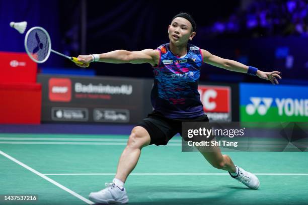 Tai Tzu Ying of Chinese Taipei competes in the Women's Singles Semi Finals match against He Bingjiao of China during day five of the Yonex French...