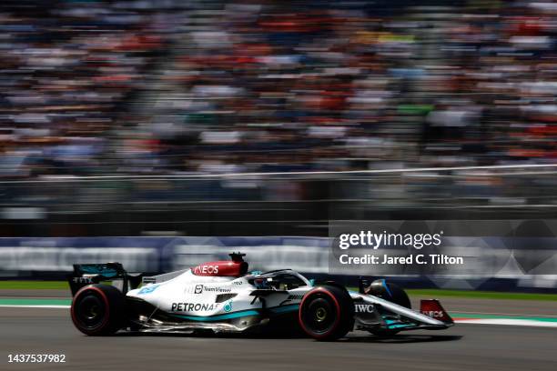 George Russell of Great Britain driving the Mercedes AMG Petronas F1 Team W13 on track during final practice ahead of the F1 Grand Prix of Mexico at...