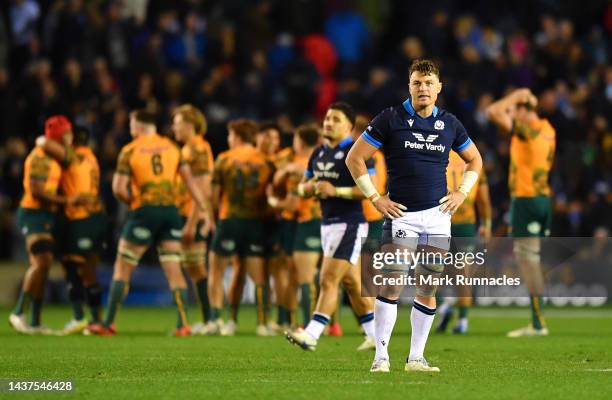 Ollie Smith of Scotland looks dejected after the final whistle of the Autumn International match between Scotland and Australia at Murrayfield...