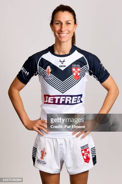 Courtney Winfield-Hill of England poses for a photo during the England Rugby League World Cup portrait session on October 28, 2022 in York, England.