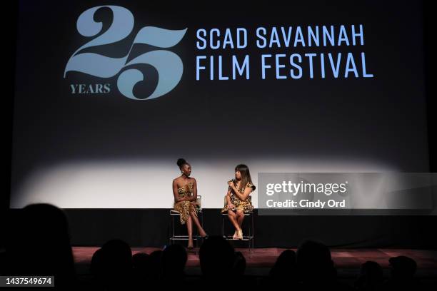 Anna Diop and Clarissa Cruz speak onstage during the "Nanny" Q&A at the 25th SCAD Savannah Film Festival on October 29, 2022 in Savannah, Georgia.