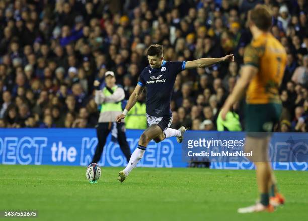 Blair Kinghorn of Scotland attempts a game winning penalty in the last minutes during the Autumn International match between Scotland and Australia...