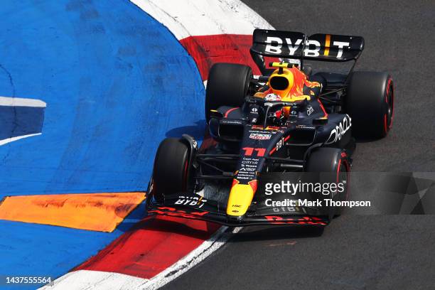 Sergio Perez of Mexico driving the Oracle Red Bull Racing RB18 on track during final practice ahead of the F1 Grand Prix of Mexico at Autodromo...