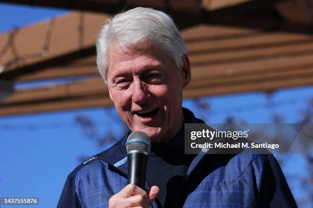 Former President Bill Clinton speaks during a rally at Nyack Veteran's Memorial Park on October 29, 2022 in Nyack, New York. Rep. Sean Patrick...