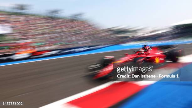 Charles Leclerc of Monaco driving the Ferrari F1-75 on track during final practice ahead of the F1 Grand Prix of Mexico at Autodromo Hermanos...